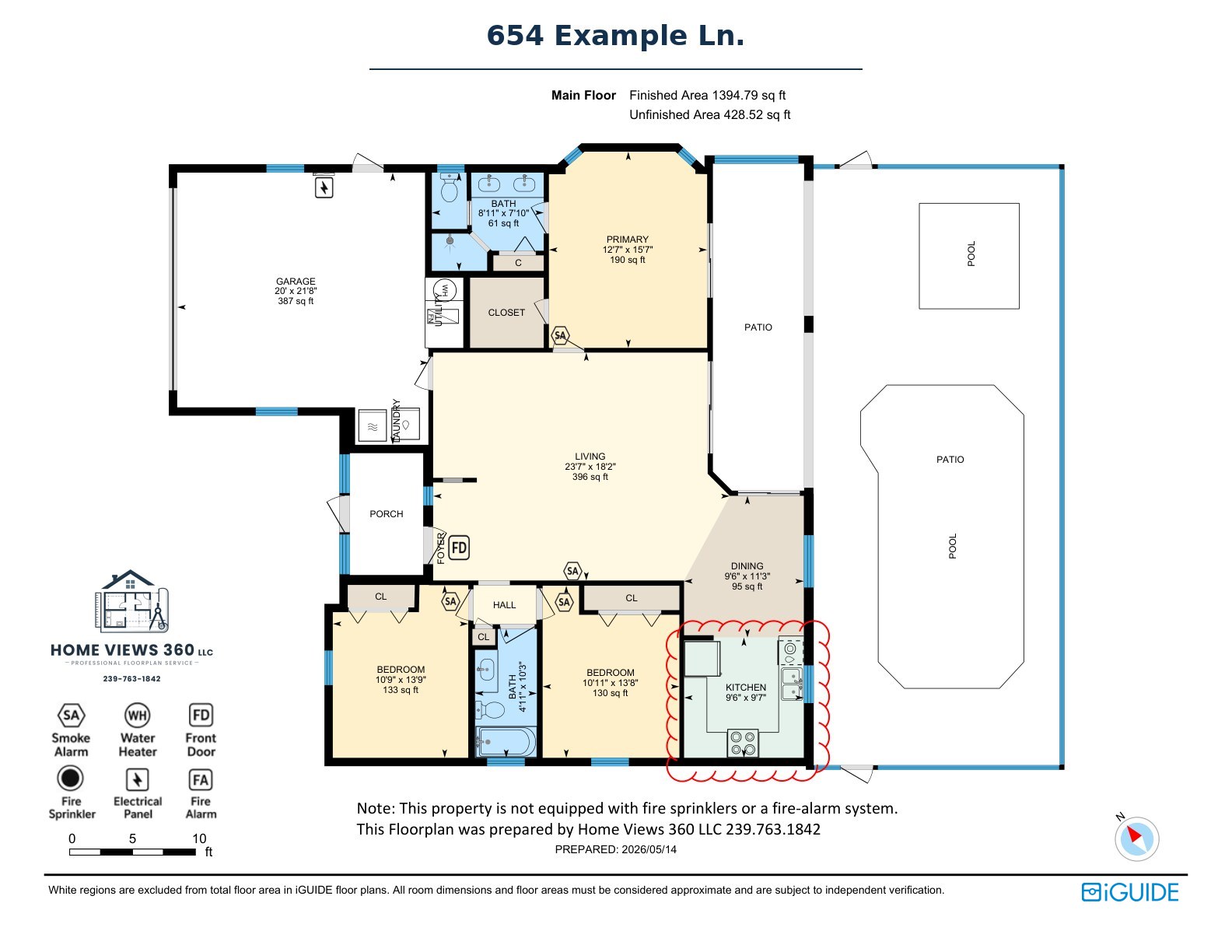 Single-family permit floor plan with pool