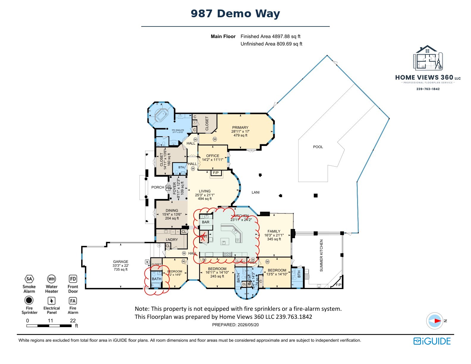 Single-family permit floor plan with pool